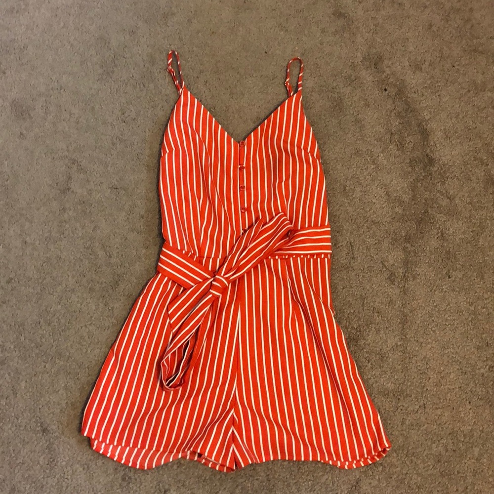 Red/orange and white striped romper
